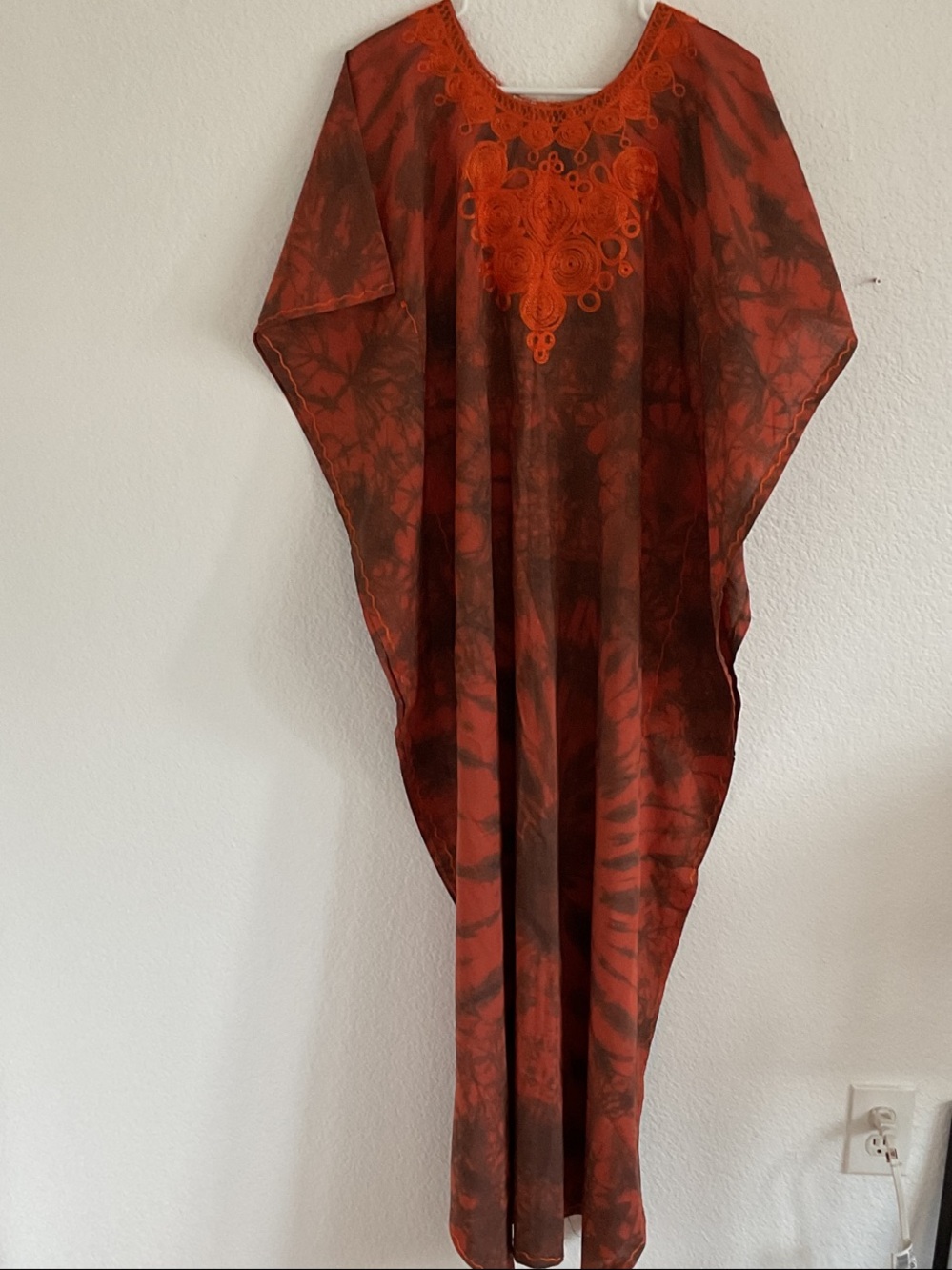 Rust Red Embroidered Caftan -